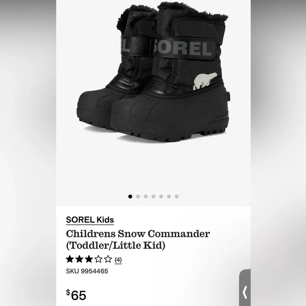 Sorel snow boots commander black faux fur pull on waterproof boys 9
